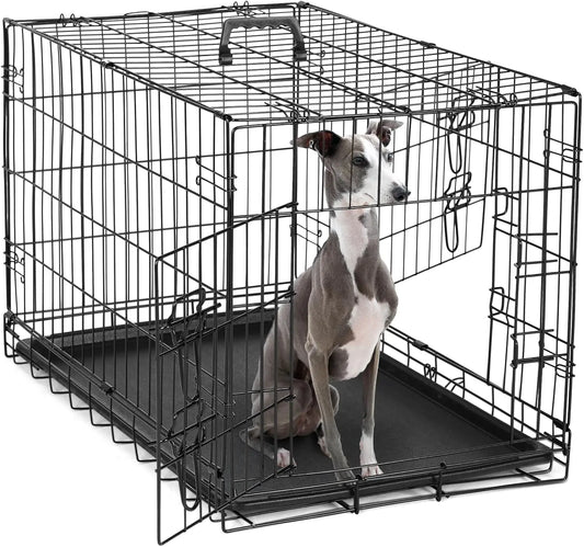 Double Door Dog Cage With Leak Proof Tray Folding Kennel