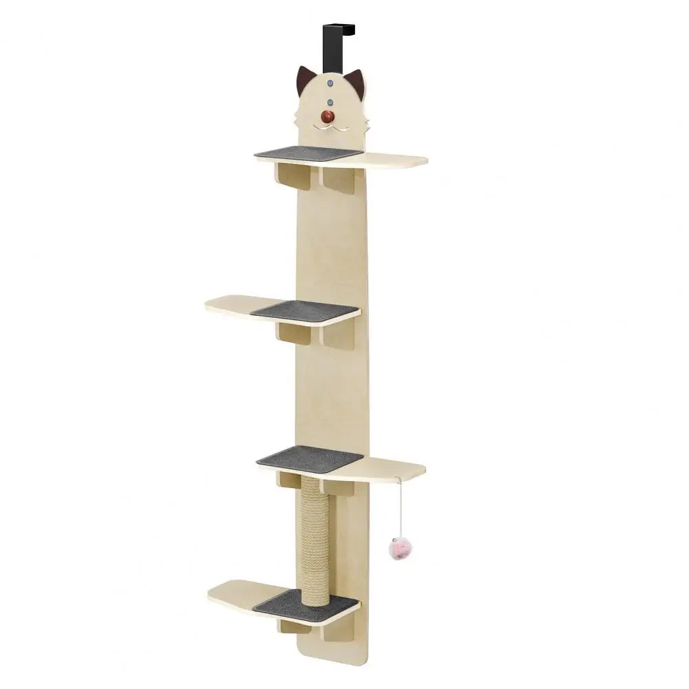 Indoor Over Door Cat Hanger 4-Layer Vertical Cat Climbing Shelf Cats Tree with Scratching Pad Post Tease Cat Ball Home Use