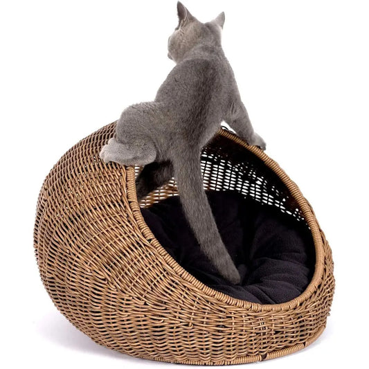Wicker Cat Bed Dome Hideaway For Indoor Cats And Pets