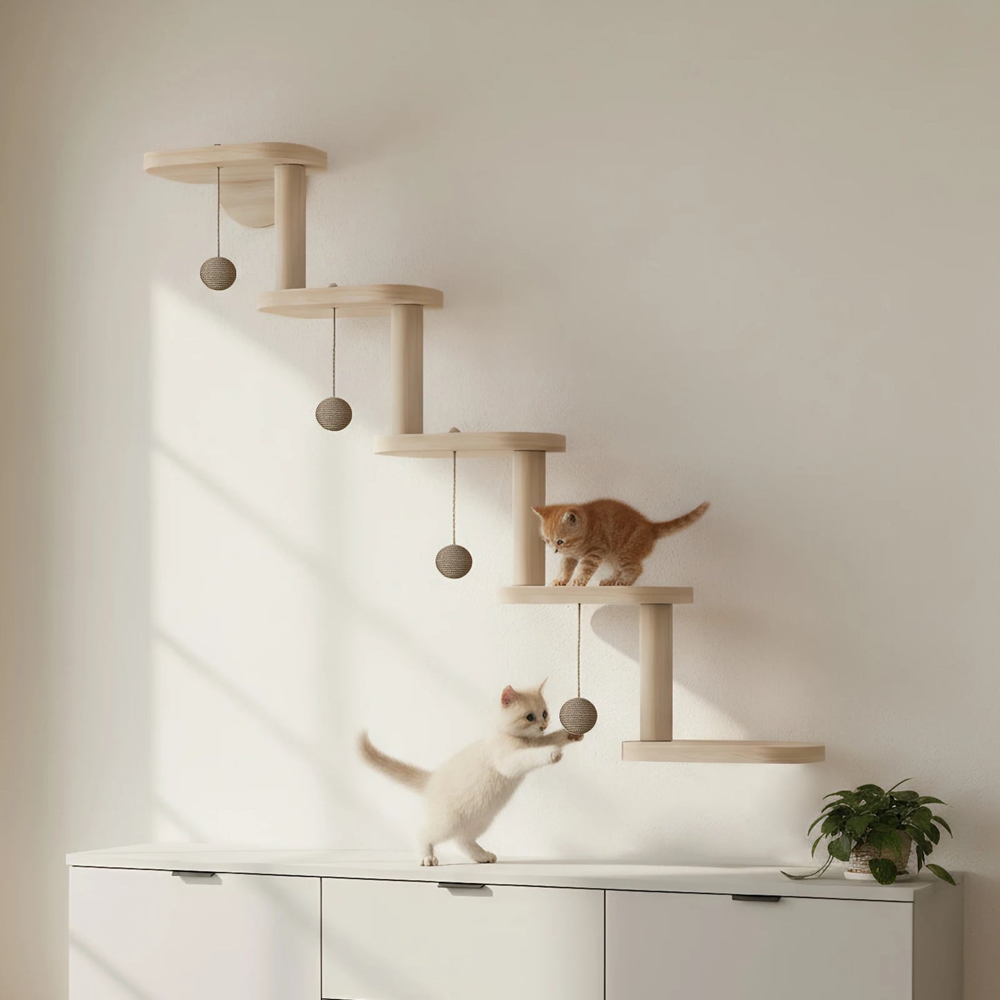 Wooden Five Step Cat Climbing Frame Wall Mounted Shelf