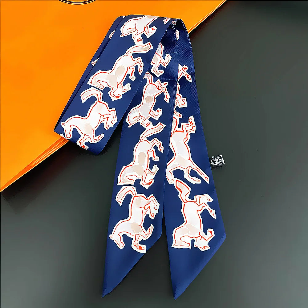 Gorgeous Saddle Print Summer Scarf 2023 Brand Design Women Skinny Bag Scarves Hair Band Neck Silk Scarf Ladies Foulard Headband