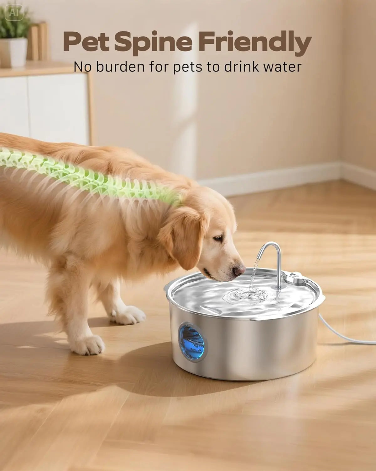 Pet Water Fountain With Stainless Steel Bowl And Quiet Pump