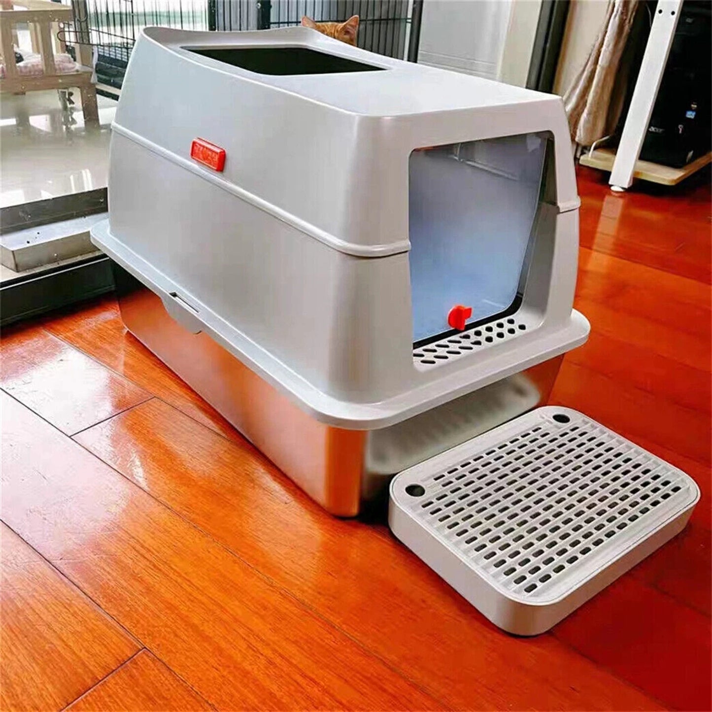 Large Enclosed Cat Litter Box With Lid And Scoop Stainless Steel