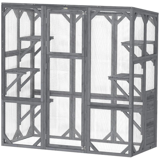 Catio Outdoor Cat Enclosure, Large Wooden Cat House with 6 Jumping Platforms, Weatherproof Roof, Outdoor Cat Cage Cat, Custom