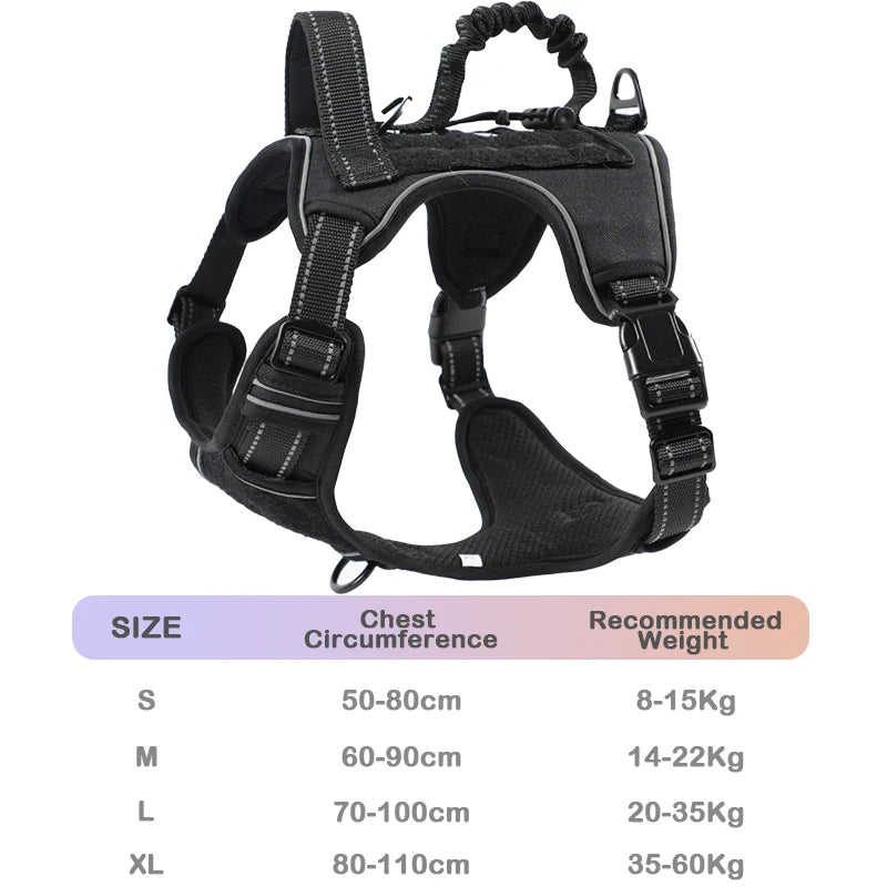 Tactical No Pull Dog Harness Escape Proof - Reflective Adjustable Vest with Leash & Handle for Large Medium Dogs Outdoor Walking