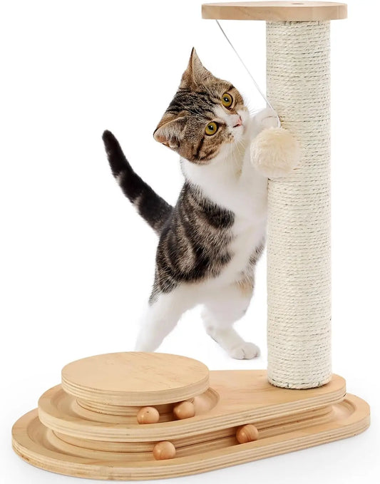 Cat Scratching Post With Wooden Ball Track For Indoor Cats