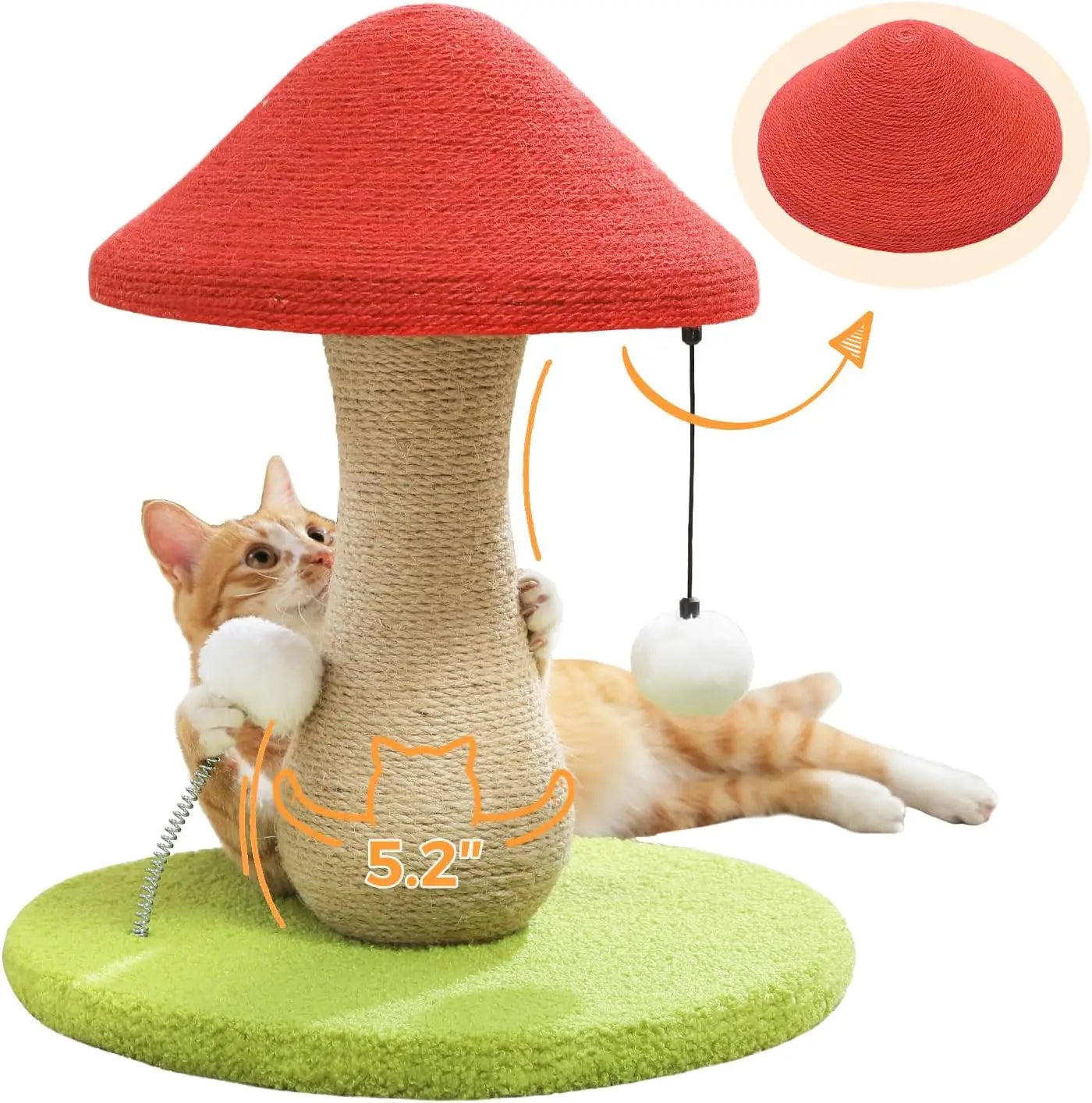 Mushroom Cat Scratching Post and Toy With Fully Sisal Cover