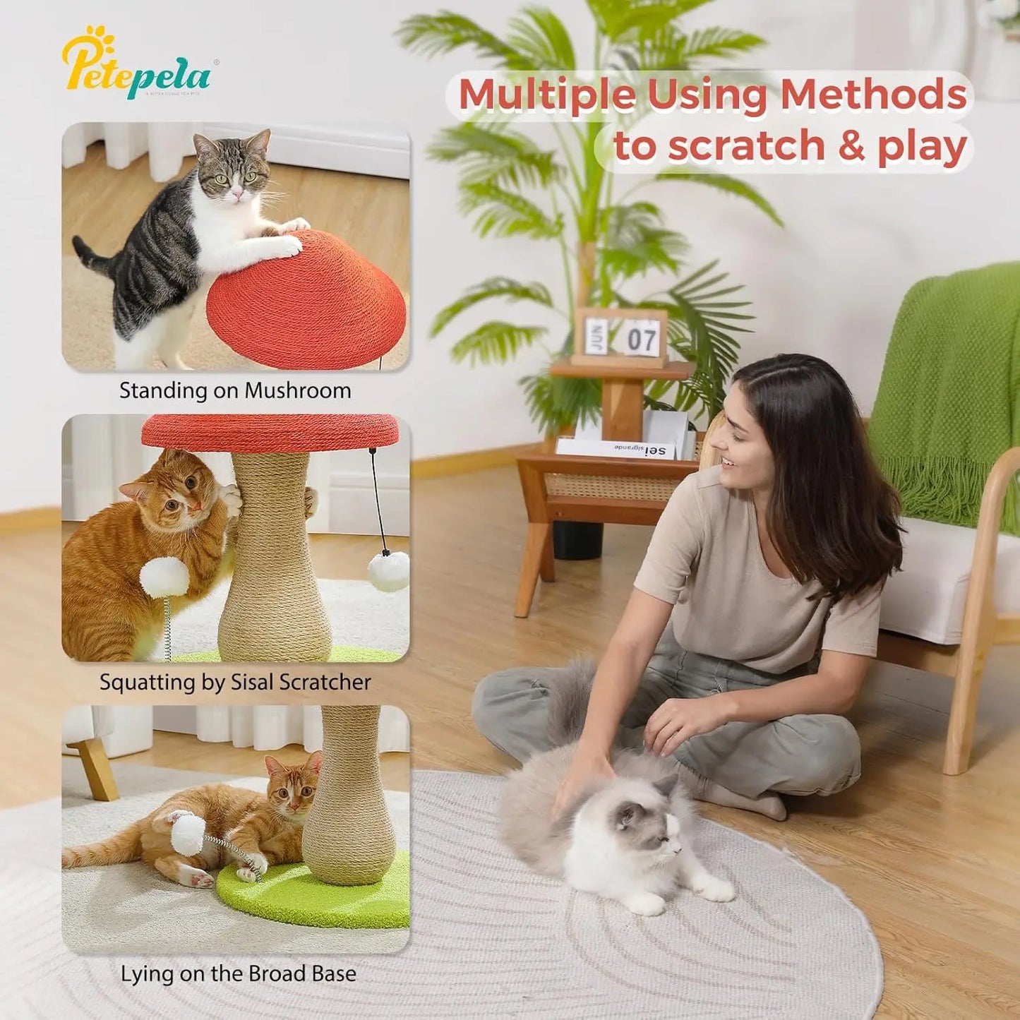 Mushroom Cat Scratching Post and Toy With Fully Sisal Cover