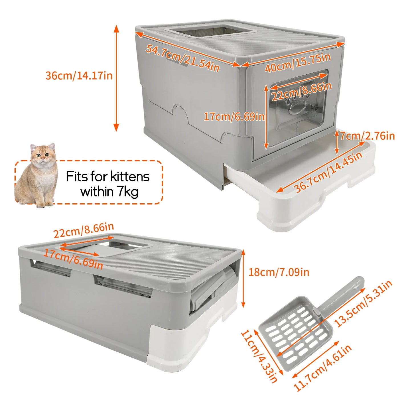 Large Enclosed Cat Litter Box With Lid And Scoop Stainless Steel