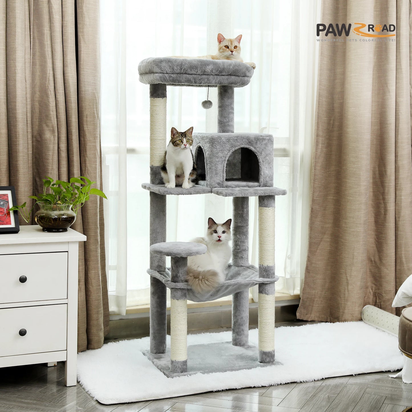 PAWZ Road Cat Tree Indoor 5-Level Tower With Hammock