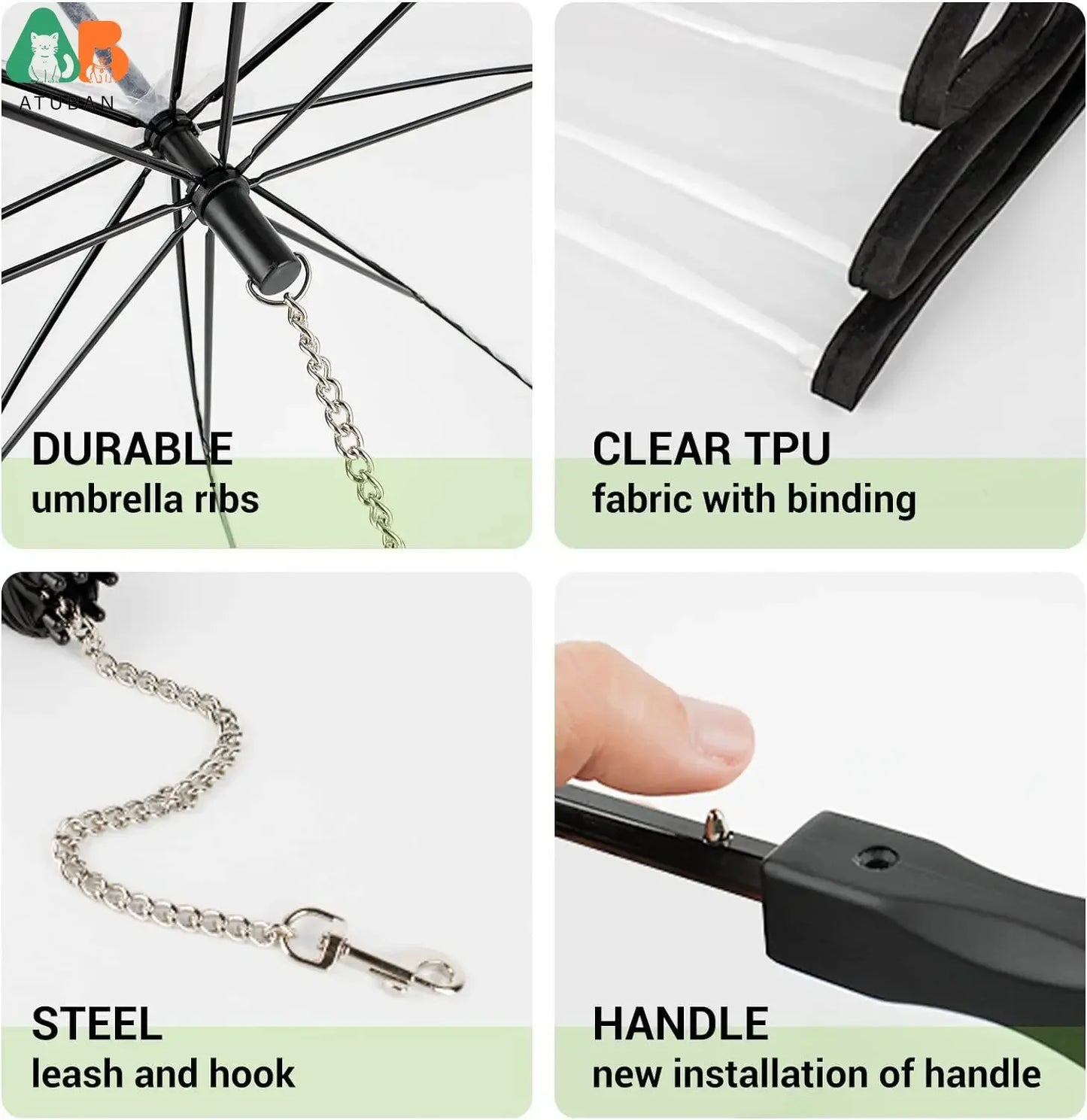 ATUBAN Dog Umbrella With Leash For Pets Rain Shield