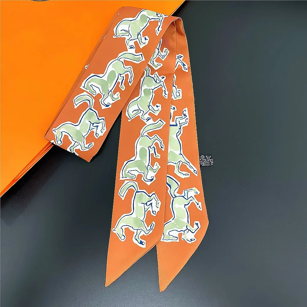 Gorgeous Saddle Print Summer Scarf 2023 Brand Design Women Skinny Bag Scarves Hair Band Neck Silk Scarf Ladies Foulard Headband