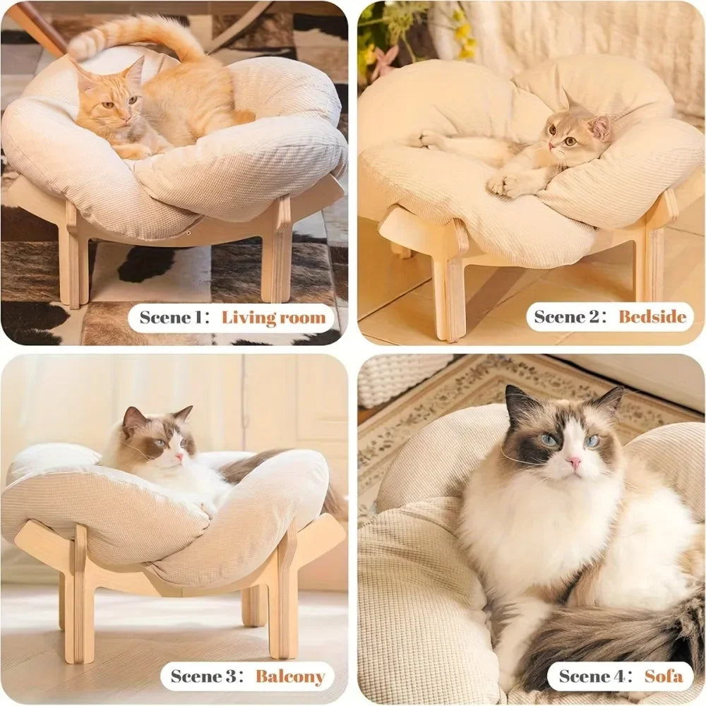 Dog Bed Cat Condo Pet Sofa With Wooden Cushion Lounge