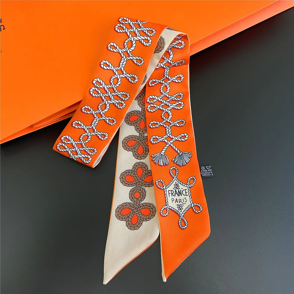 Gorgeous Saddle Print Summer Scarf 2023 Brand Design Women Skinny Bag Scarves Hair Band Neck Silk Scarf Ladies Foulard Headband