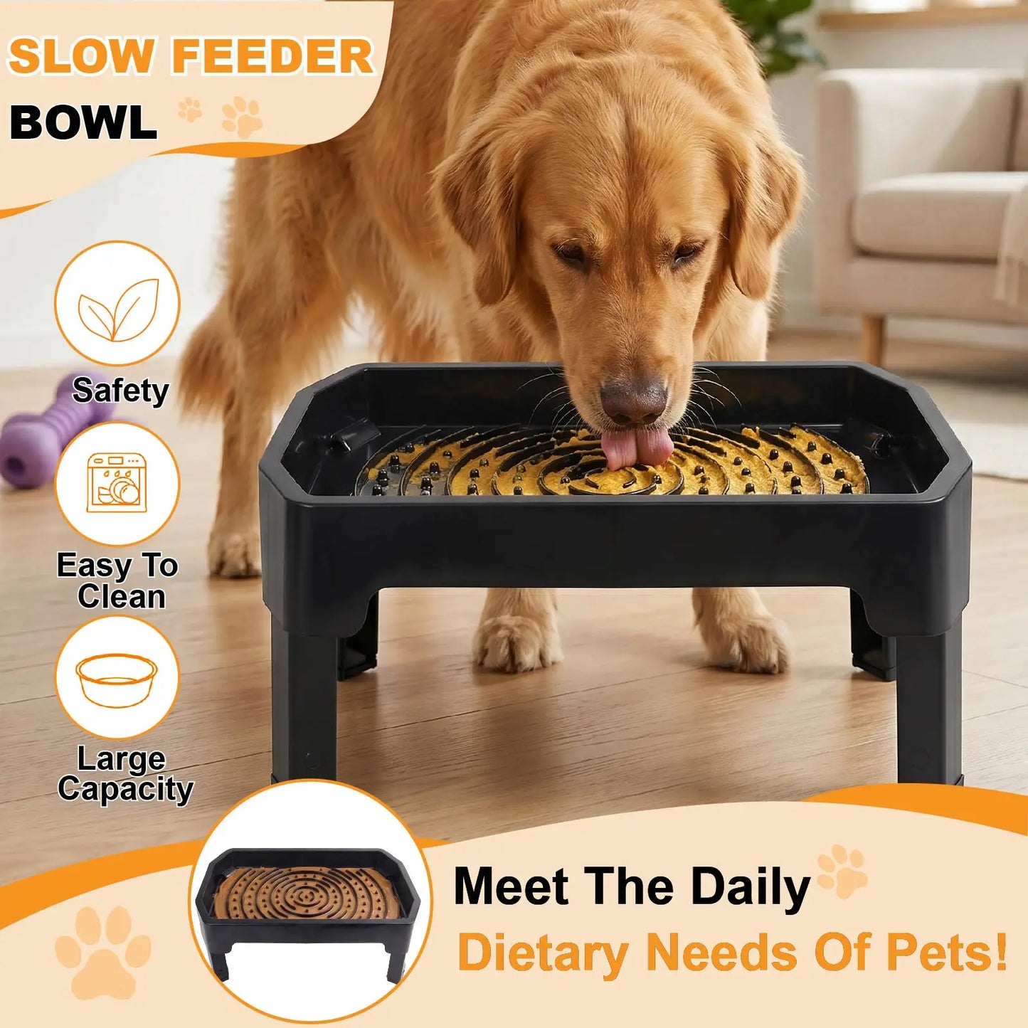 4-in-1 Adjustable Elevated Dog Feeder, Raised Dog Bowl Stand with Stainless Steel Water Bowl, Slow Feeder Bowl & Lick Mat, 4 Height Adjustable Anti-Choke Pet Food Water Dish for Small Medium Large Dogs
