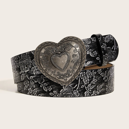 A Love Buckle Pattern PU Leather Belt Fashionable Casual Jeans