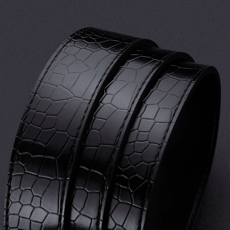 New Men's Crocodile Pattern Automatic Buckle Belt Fashionable Men's Casual Shorts Business Belt Trendy Youth Belt