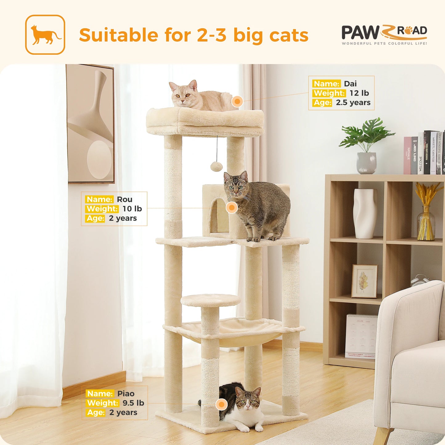 PAWZ Road Cat Tree Indoor 5-Level Tower With Hammock