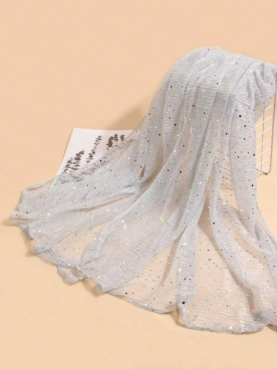 Women Lightweight Sequin Scarf Shawl Headwrap Beach Wrap Sun Protection Decorative