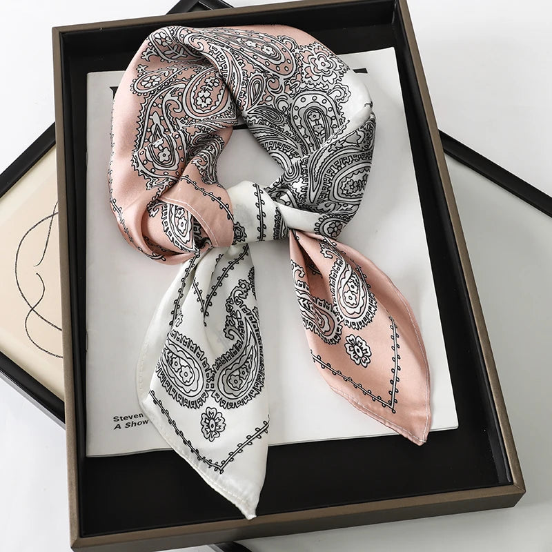 Luxury 70cm Silk Square Scarf Women Satin Bandana Print Scarves Head Band Fashion Lady Hair Shawl Wrap Female Neckerchief Hijab