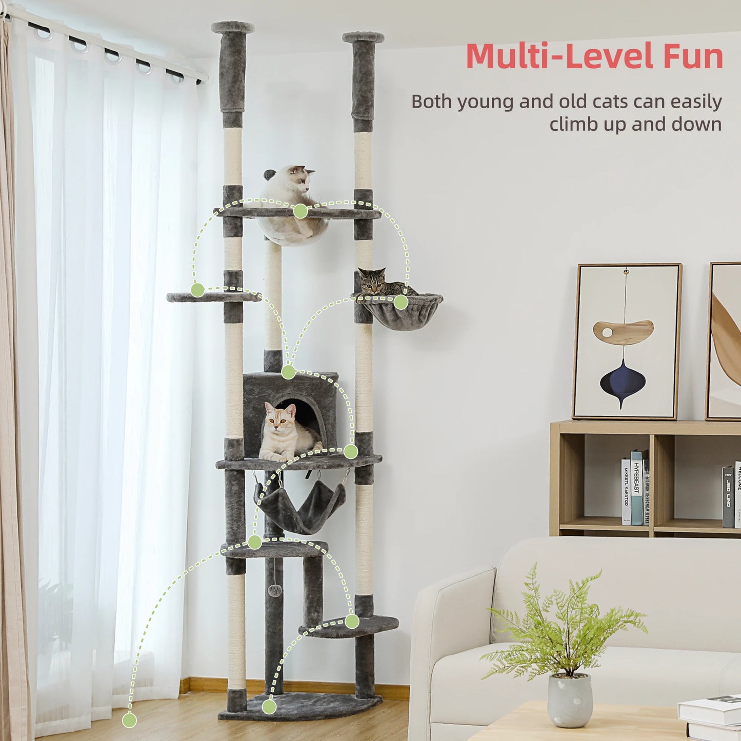 PAWZ Road Floor To Ceiling Cat Tree With Scratching Posts