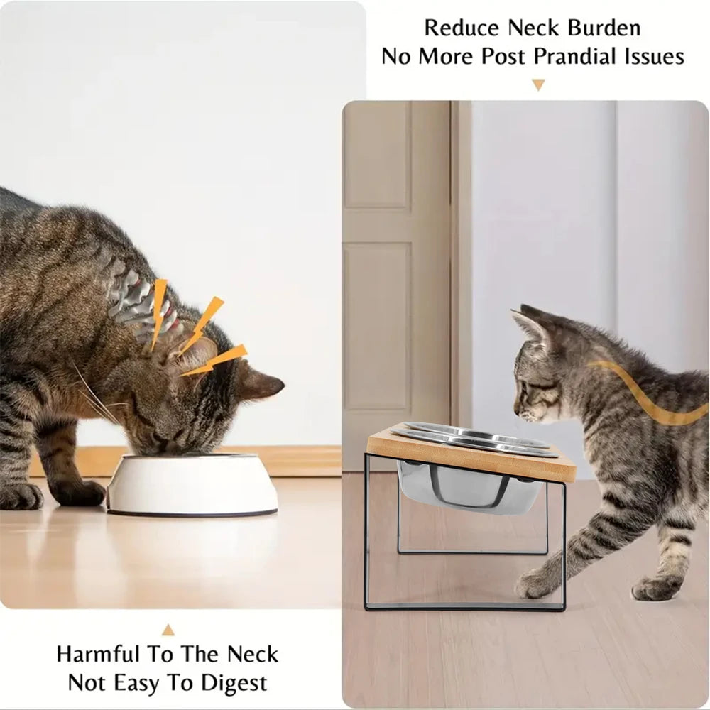 PETRAVEL Elevated Cat Bowls With Wooden Stand