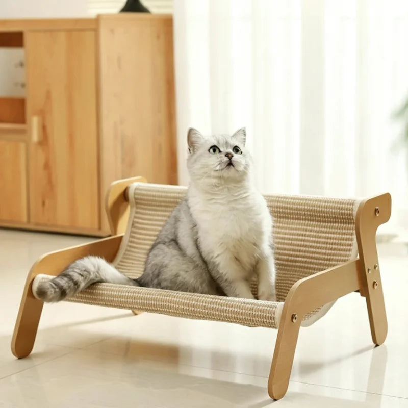 New Large Sisal Cat Scratcher Lounge Bed Summer Breathable Wooden 2-in-1 Cat Hammock Anti Scratch Rest Sofa for Indoor Cats