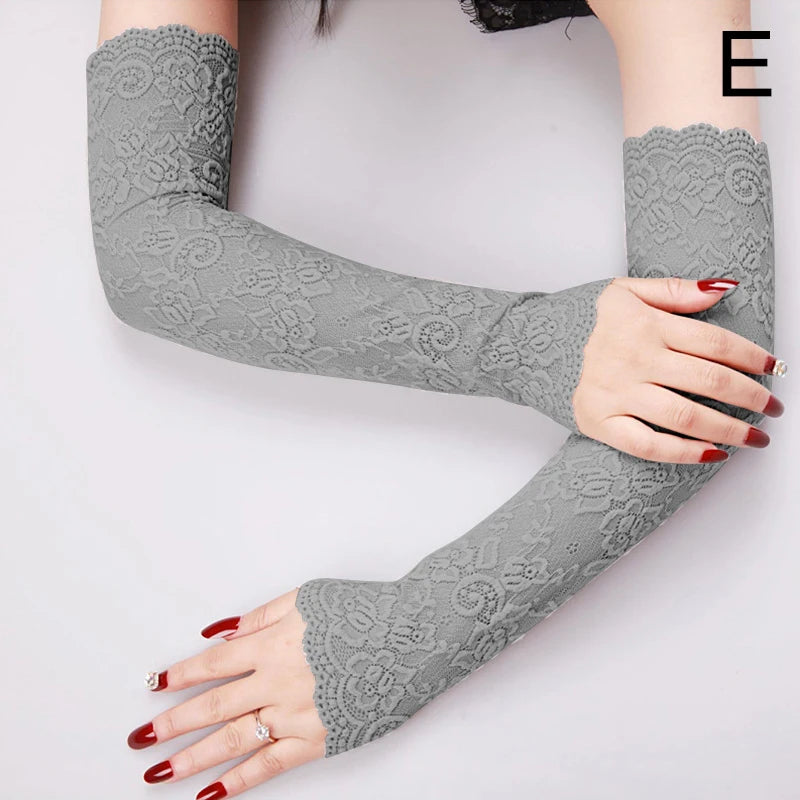 Summer Loose Ice Silk Long Sleeve Sun Protection Fingerless Gloves Elegant Breathable Sunscreen Mittens Women Clothes Accessory