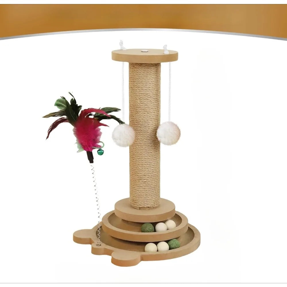 Tall Sisal Cat Scratching Post with Hanging Ball – Vertical Scratcher for Indoor Cats & Kittens, Interactive Toy Included