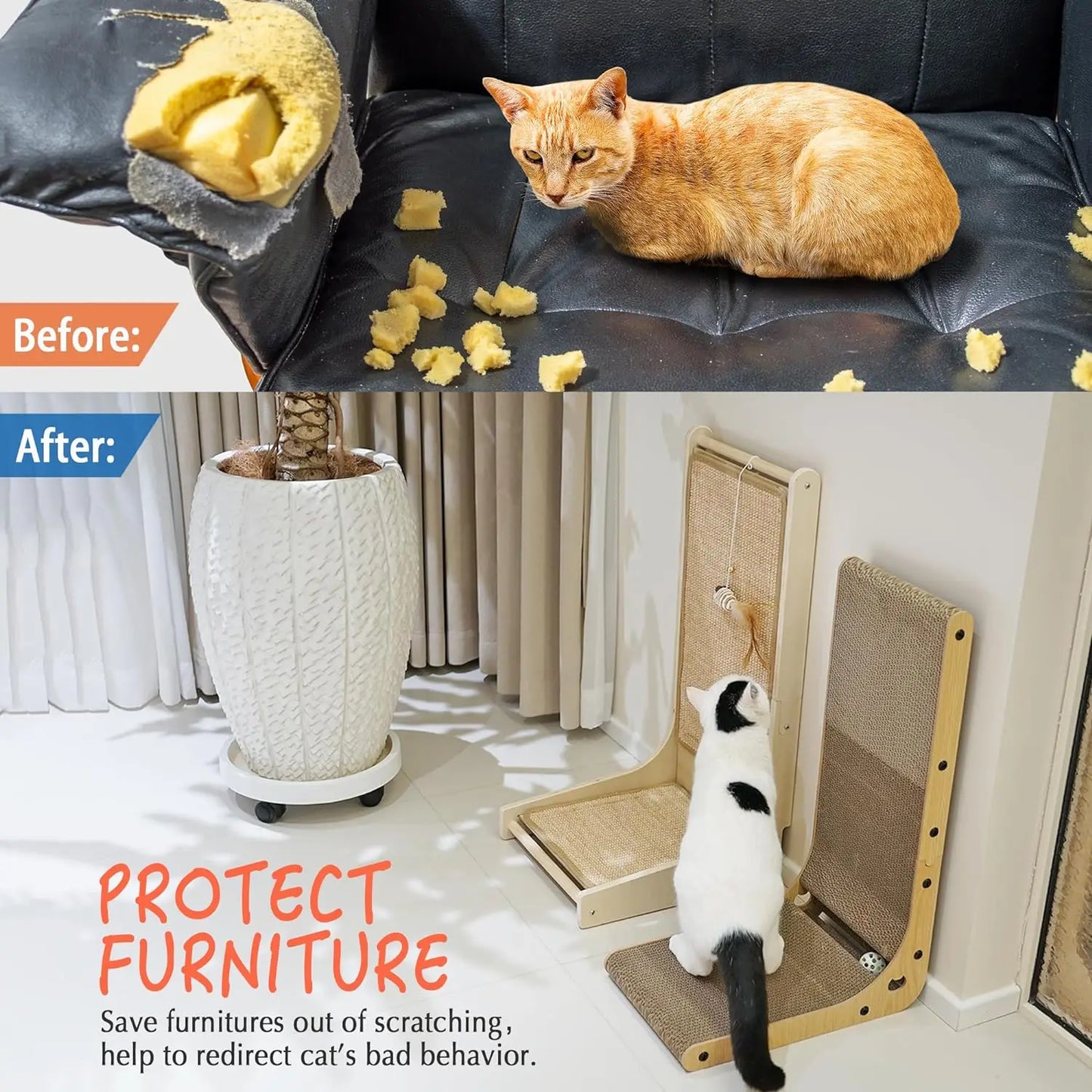 NONECN L Shape Cat Scratcher For Indoor Cats Cardboard