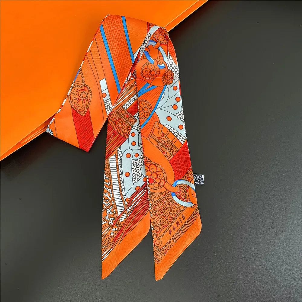 Gorgeous Saddle Print Summer Scarf 2023 Brand Design Women Skinny Bag Scarves Hair Band Neck Silk Scarf Ladies Foulard Headband