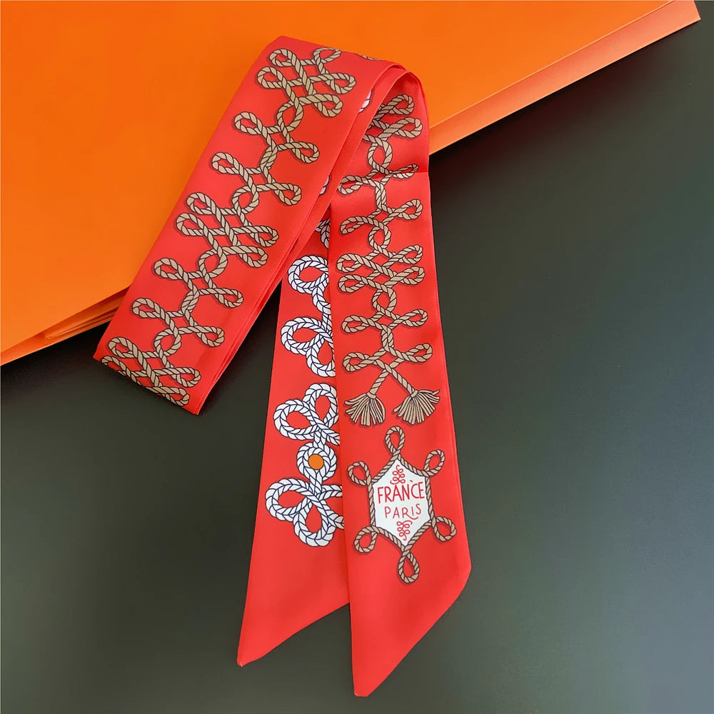Gorgeous Saddle Print Summer Scarf 2023 Brand Design Women Skinny Bag Scarves Hair Band Neck Silk Scarf Ladies Foulard Headband