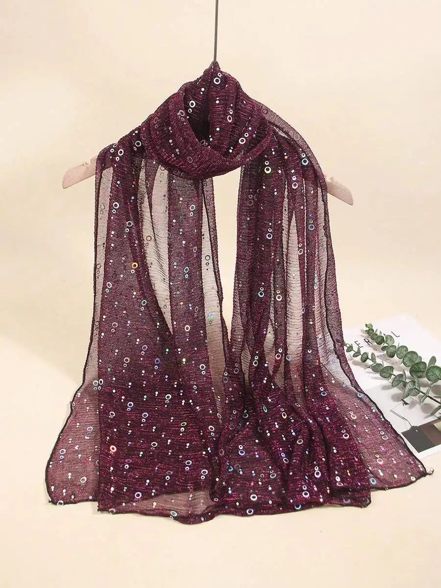 Women Lightweight Sequin Scarf Shawl Headwrap Beach Wrap Sun Protection Decorative