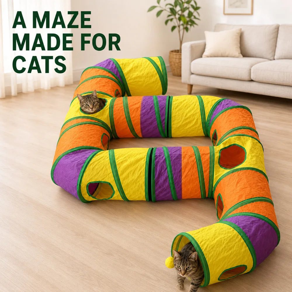 Zoe Connectable Cat Tunnel Maze With Toys And Peek Holes