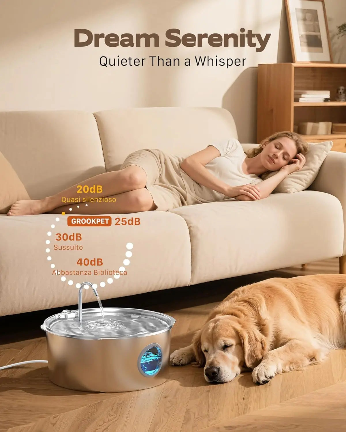 Pet Water Fountain With Stainless Steel Bowl And Quiet Pump