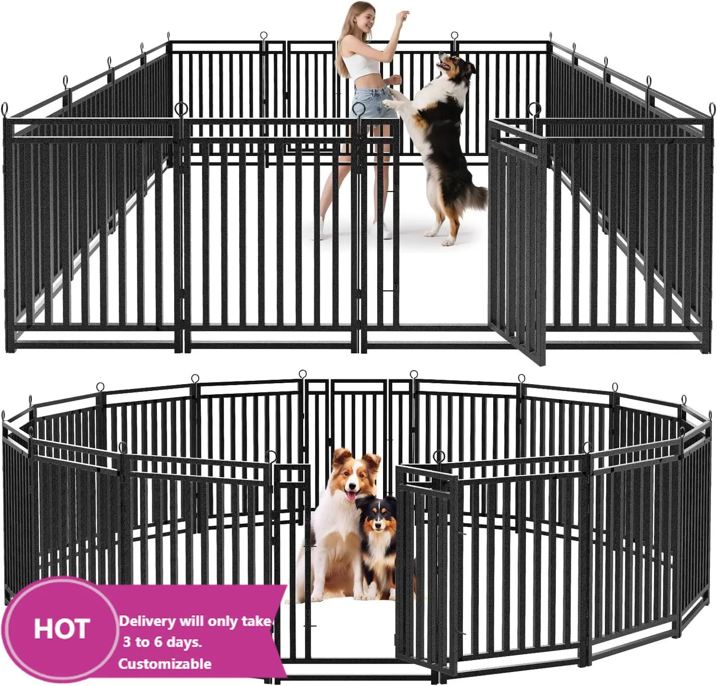 Dog Fence Outdoor Indoor, 40" Inch Height 16 Panels Dog Playpen for Large/Medium/Small Dogs Metal Dog Pen for Yard Camping