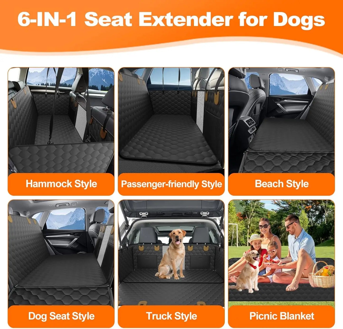Wedyvko Waterproof Foldable Dog Car Seat Cover Hammock Back Seat Protector