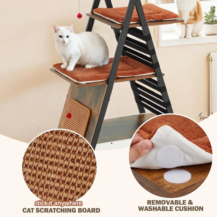 Modern Cat Tree With Sisal Scratching Board And Cozy Caves