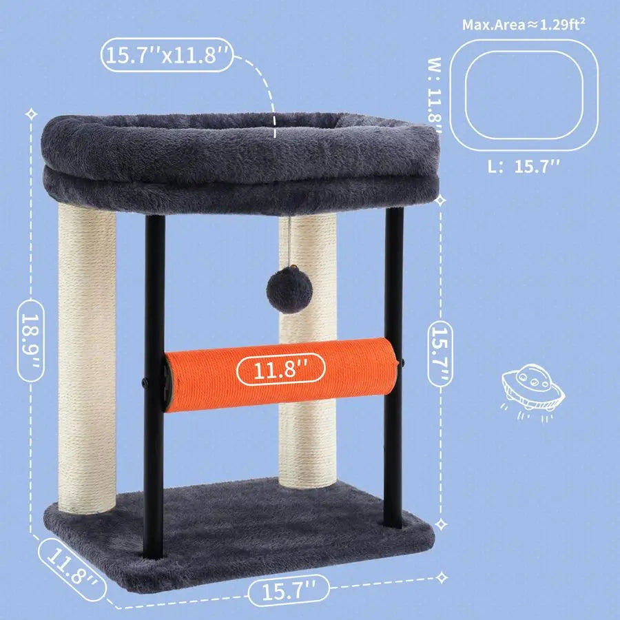 Cat Tree With Bed And Sisal Wrapped Columns For Kittens