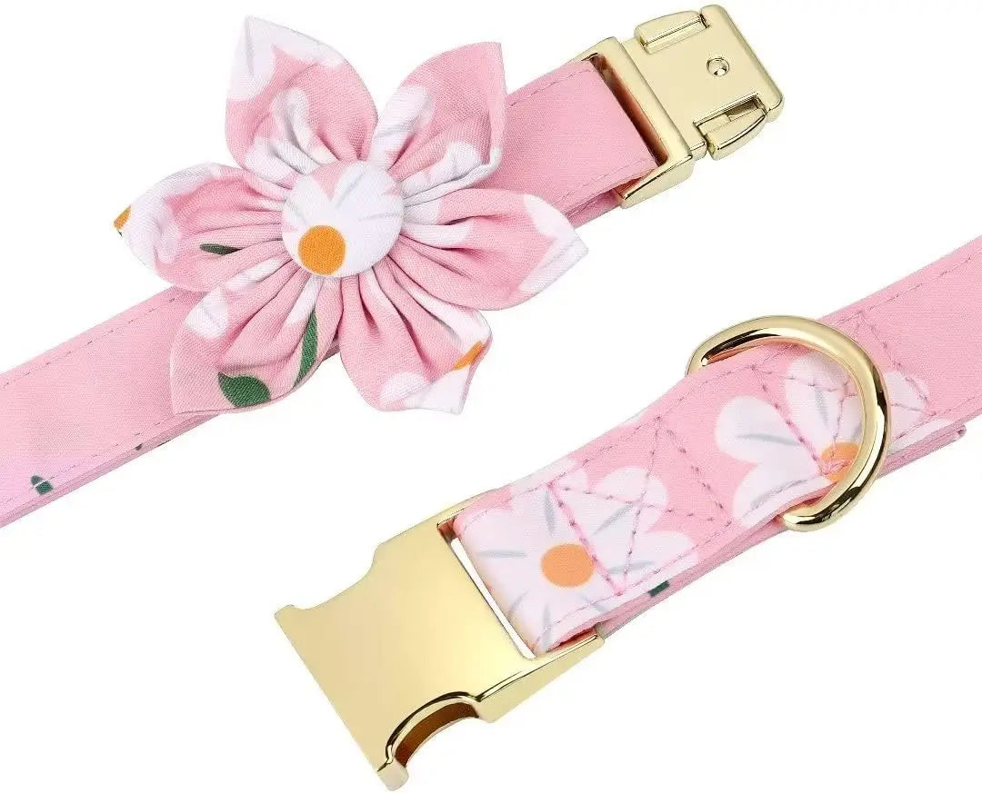 Cute Flower Dog Collar Harness And Leash Set For Puppies