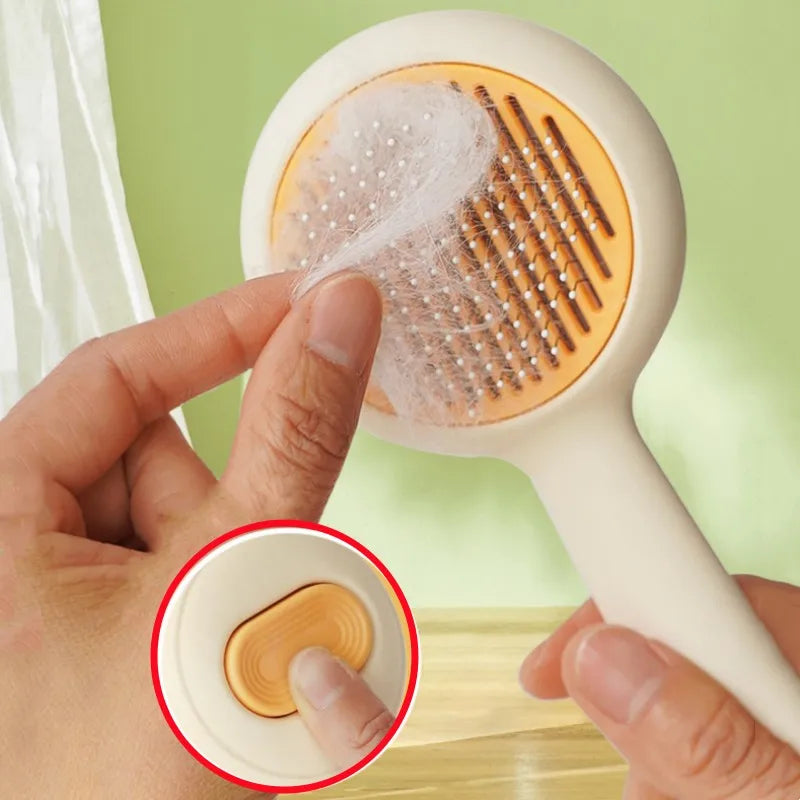 Self-Cleaning Cat Brush For Gentle Pet Hair Removal And Grooming