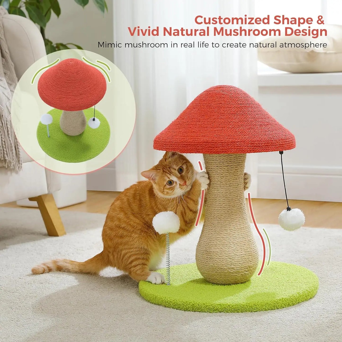 Mushroom Cat Scratching Post and Toy With Fully Sisal Cover