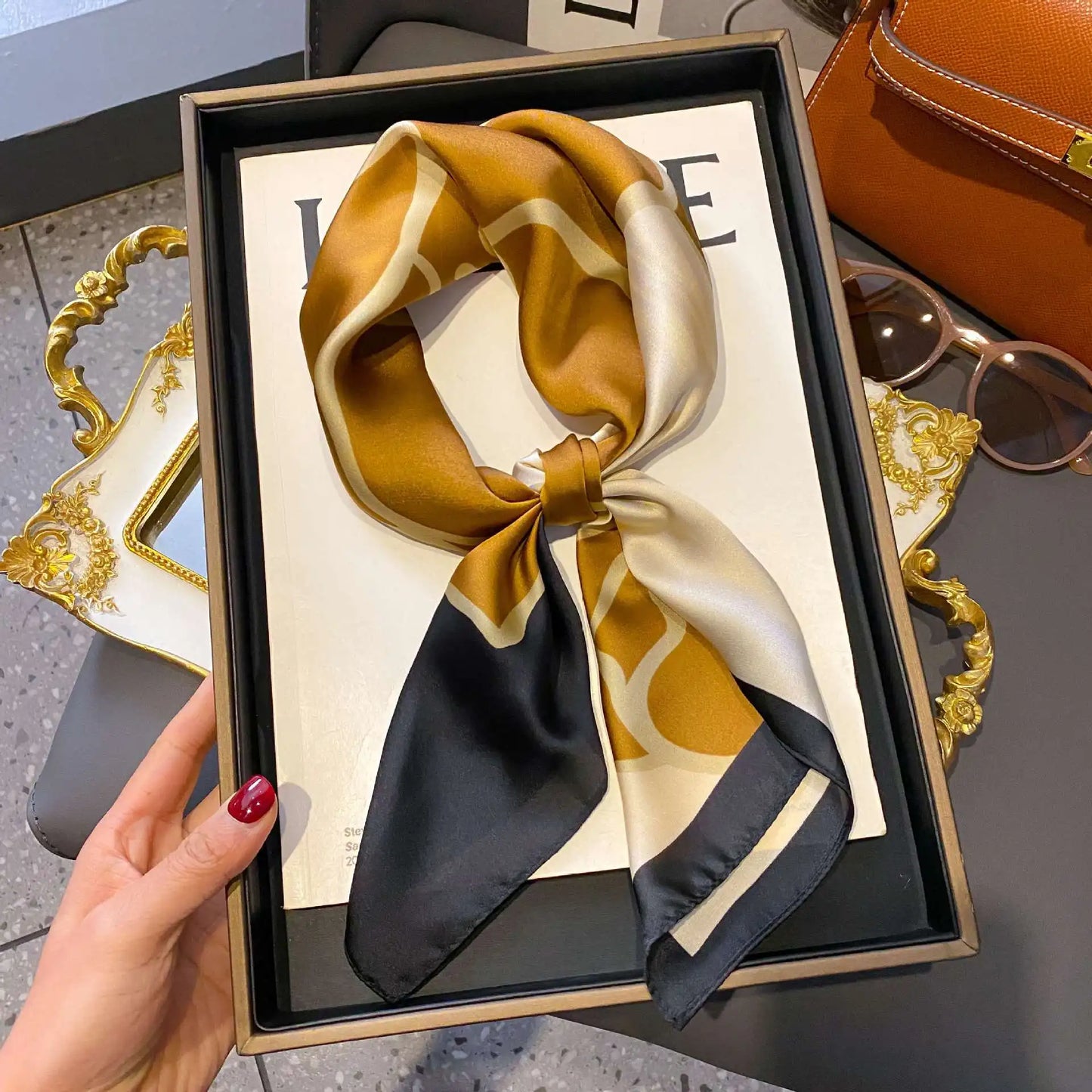 Fashion Luxury Brand 70cm Silk Square Scarf Women Satin Neck Tie Female Hair Bandana Headkerchief Shawl Wrap Hijab