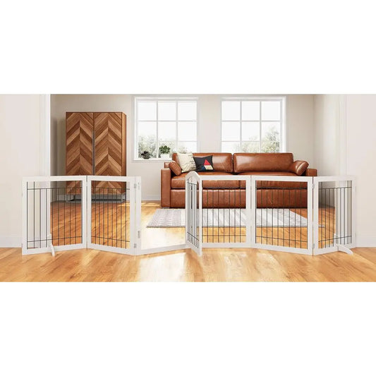 Freestanding Walk-Through Dog Gate With Door For Home Use