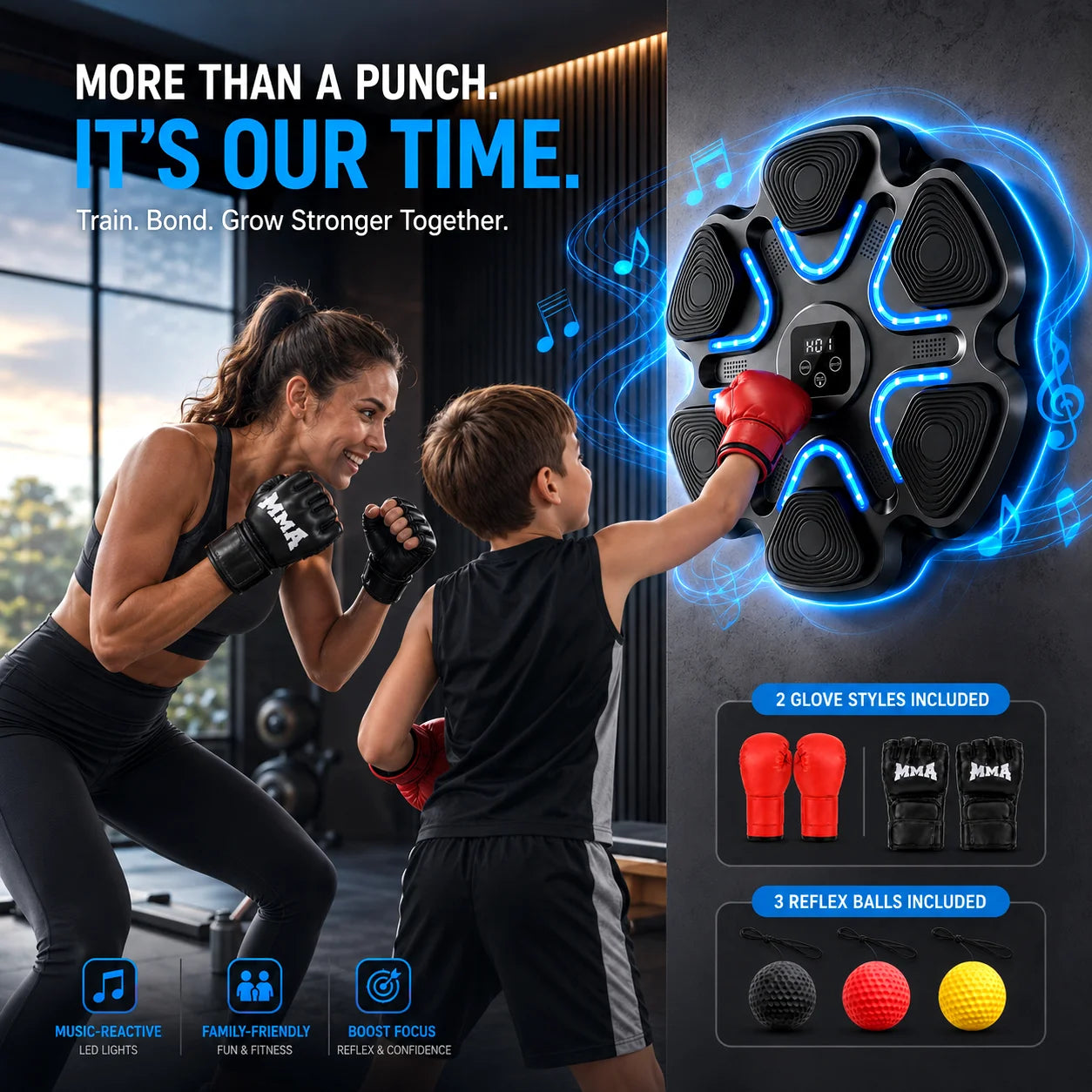 Music Punching Workout Machine 6 LED Light Targets Real-time Counting Function 5 Volume Levels Adjustable Training Intensity Rechargeable Boxing Reaction Trainer for Home Gym