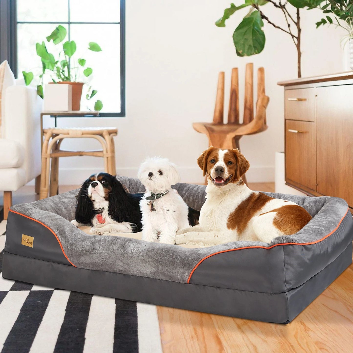 BINGOPAWCN Orthopedic Dog Bed With Removable Cover And Bolster