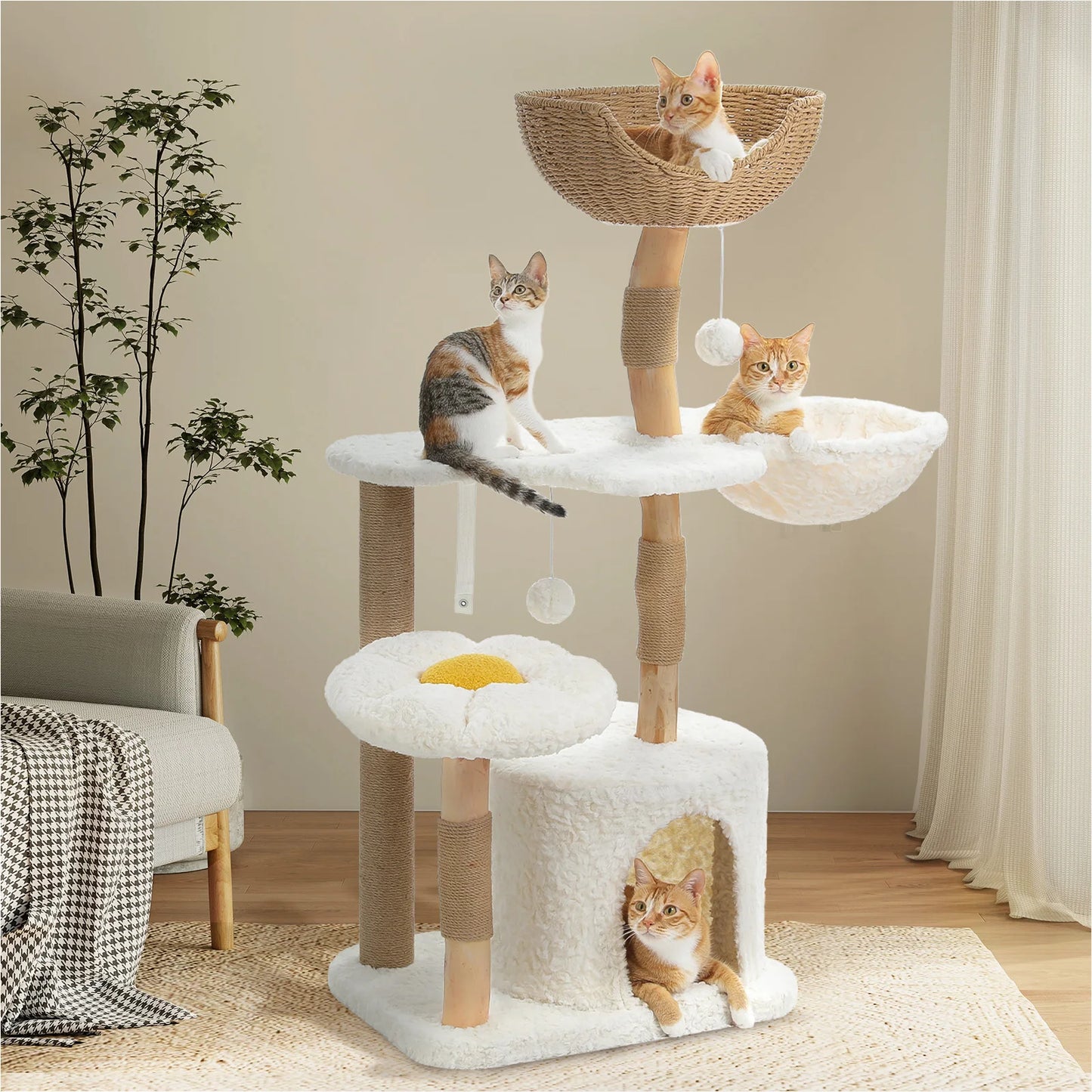 PEQULTICN Solid Wood Cat Tree With Spacious Condo And Perches