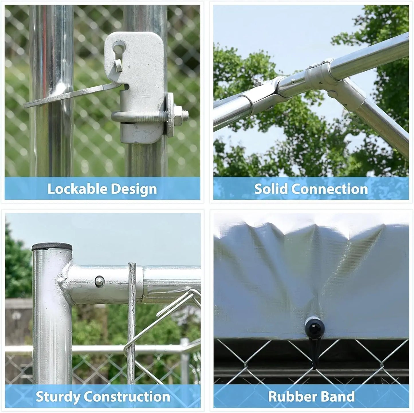 Galvanized Outdoor Dog Kennel With Roof And Locking Door