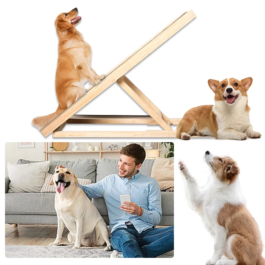 Wooden Cat Pet Ramps 3/4 Levels Height Adjustable Foldable Pet Ladder Non-Slip Versatile for Indoor High Bed Couch