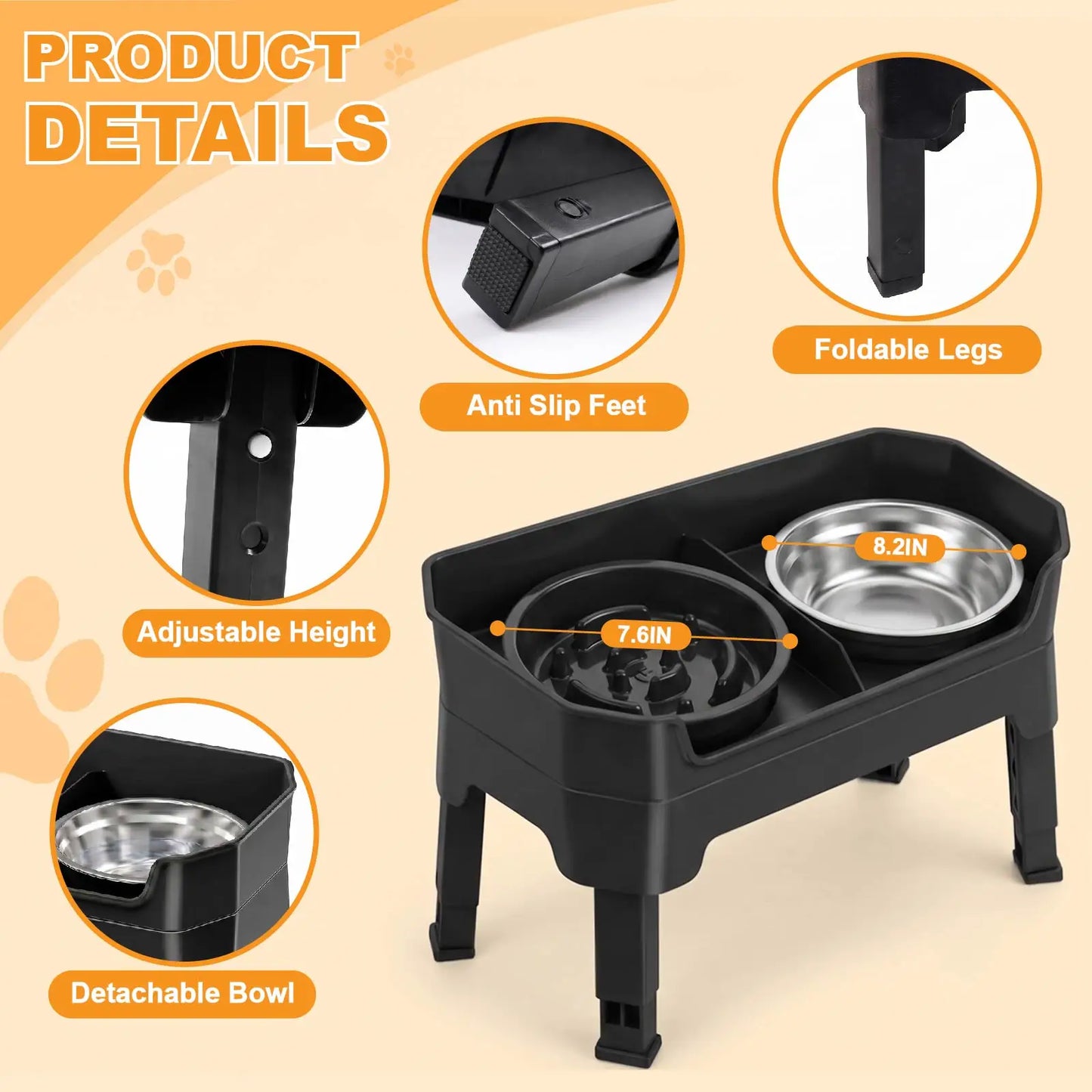 4-in-1 Adjustable Elevated Dog Feeder, Raised Dog Bowl Stand with Stainless Steel Water Bowl, Slow Feeder Bowl & Lick Mat, 4 Height Adjustable Anti-Choke Pet Food Water Dish for Small Medium Large Dogs